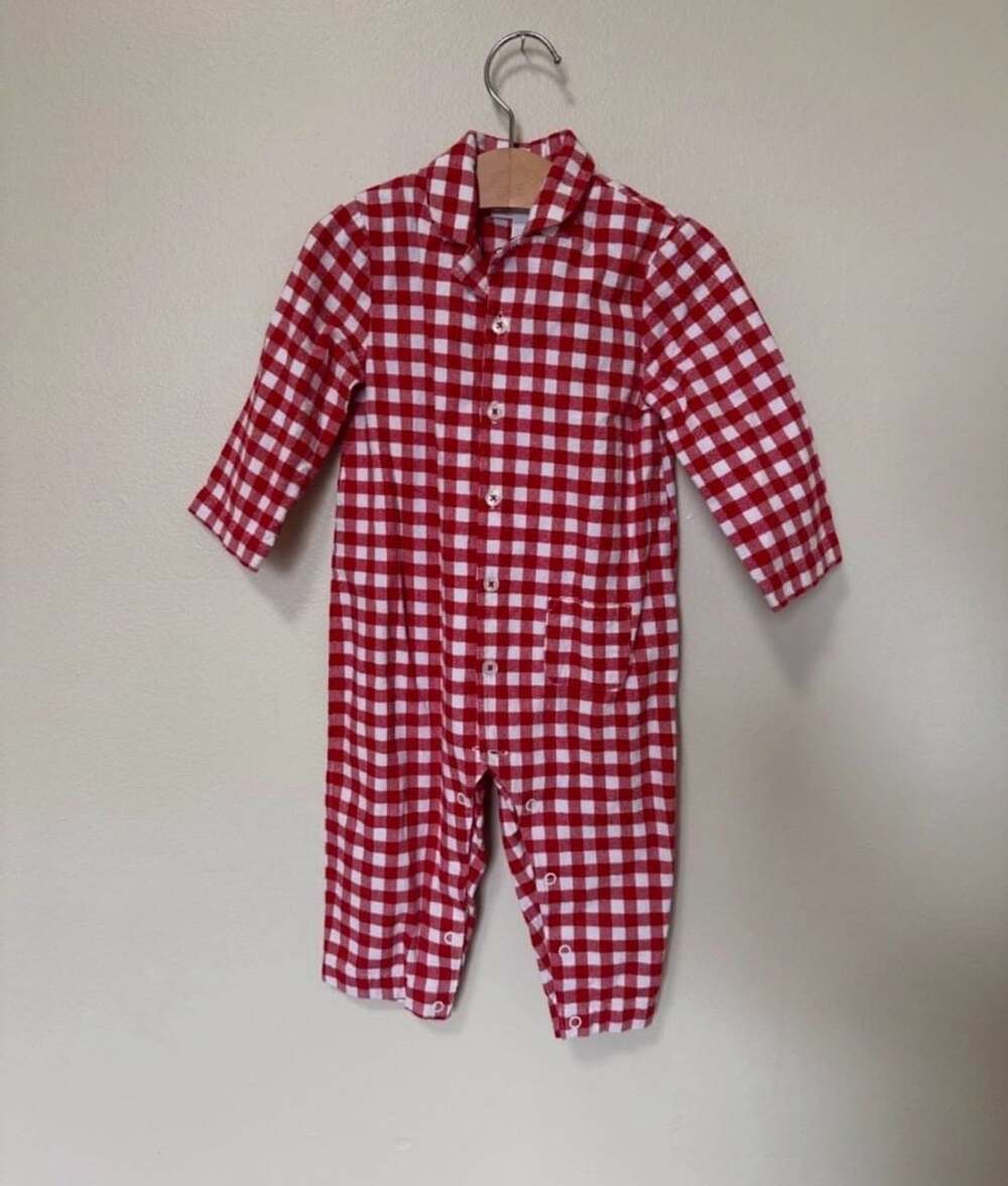 The Little White Company Red Gingham Long Sleeve Romper